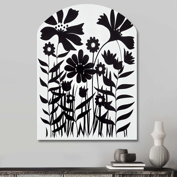 Black And White Graphic Flowers V - Asymmetric Metal Wall Art
